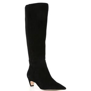 NWOB Antonio Melani‎ knee high boots black suede kitten heels pointed toe Size 6